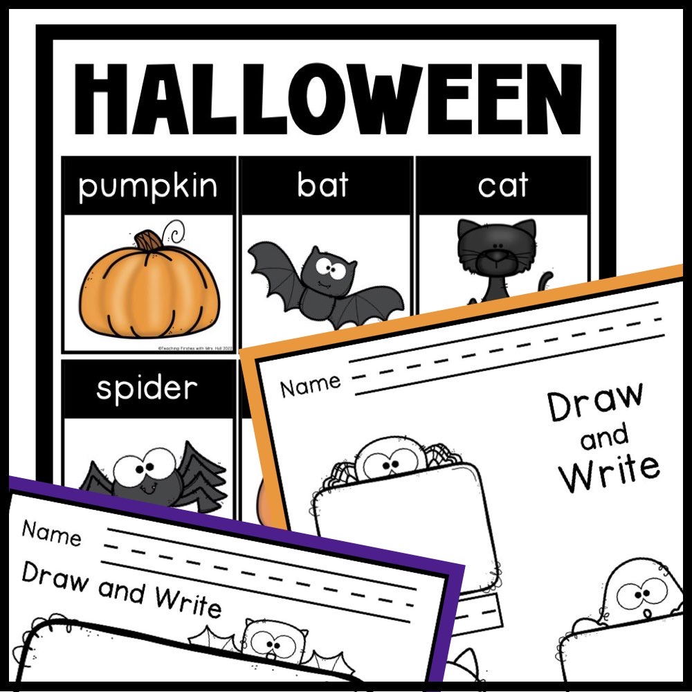 Halloween word poster with Draw and Write pages for first grade