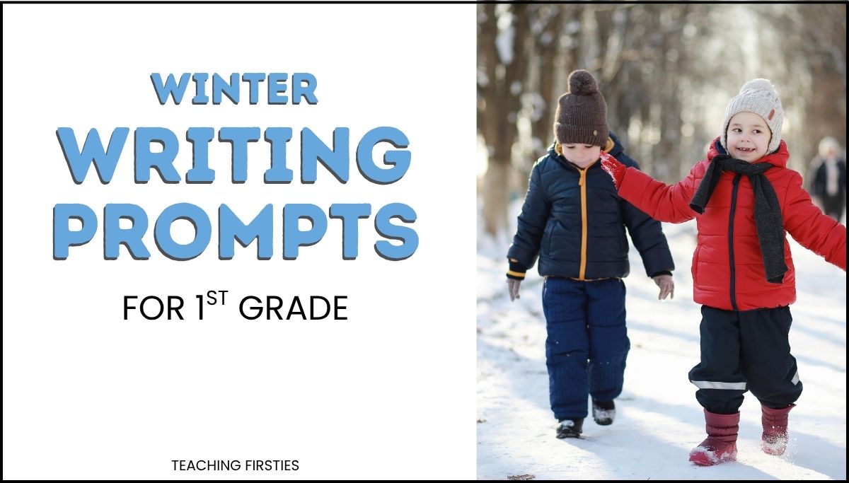 Winter writing prompts for 1st grade: two children walking in the snow